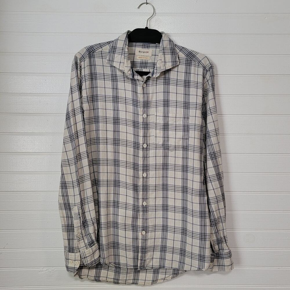 Borgo28 Men's Navy & White Plaid Button-Down Shirt